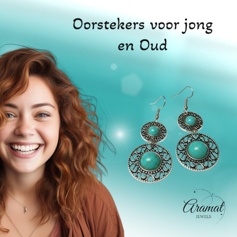 Boho Oorhangers Turquoise Steen 62mm -
