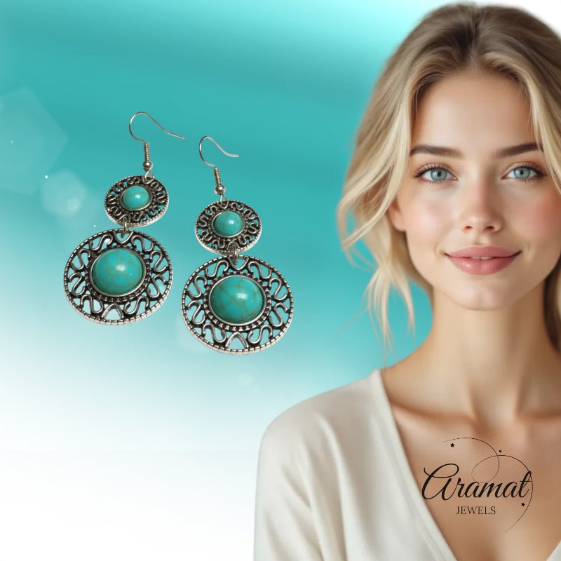 Boho Oorhangers Turquoise Steen 62mm -