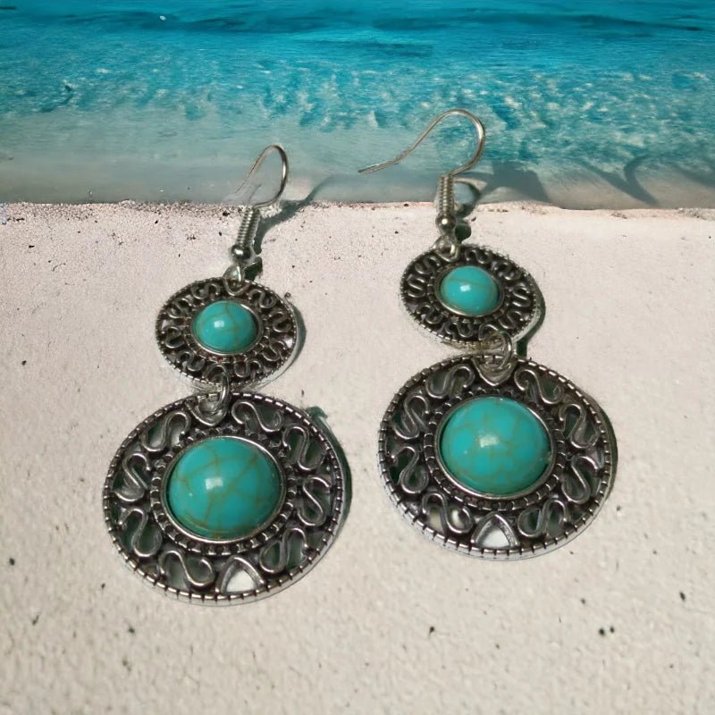 Boho Oorhangers Turquoise Steen 62mm -