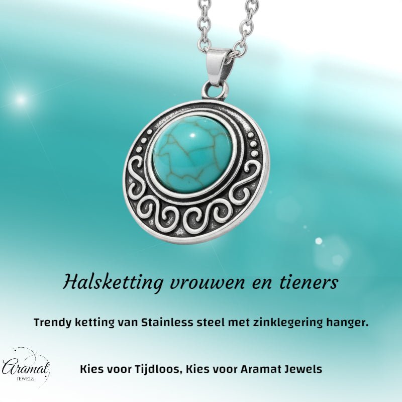 Boho Ketting met Gemarmerde Turquoise Steen - Dames