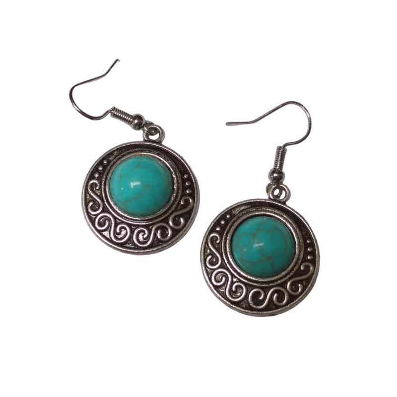 Boho Turquoise Gemarmerde Oorhangers Antiek Zilver -