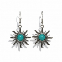 Turquoise Boho Oorhangers Zonvorm Antiek Zilver -