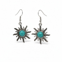 Turquoise Boho Oorhangers Zonvorm Antiek Zilver -