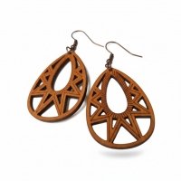 Oorbellen &acirc;&euro;&ldquo; Elegante Houten Oorhangers Druppelvorm Bruin Opgewerkt Motief Dames -