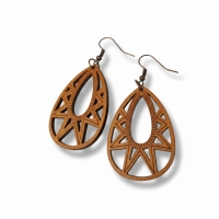 Oorbellen &acirc;&euro;&ldquo; Elegante Houten Oorhangers Druppelvorm Bruin Opgewerkt Motief Dames -