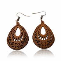 Oorbellen &acirc;&euro;&ldquo; Elegante Houten Oorhangers Druppelvorm Bruin Uitgewerkt Motief Dames 