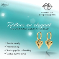 Stalen Oorringen met Hartjes bedel goudkleur -