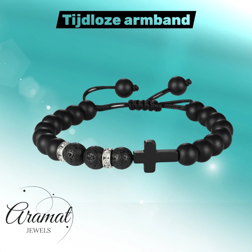Verstelbare Zwarte Armband Met Lavasteen