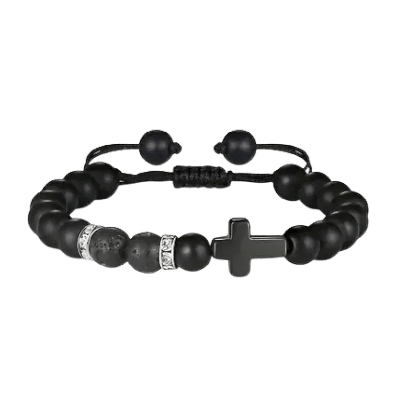Verstelbare Zwarte Armband Met Lavasteen