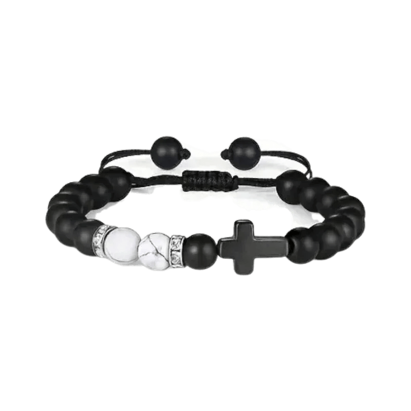 Verstelbare Zwarte Steen Armband Met Howliet - Unisex