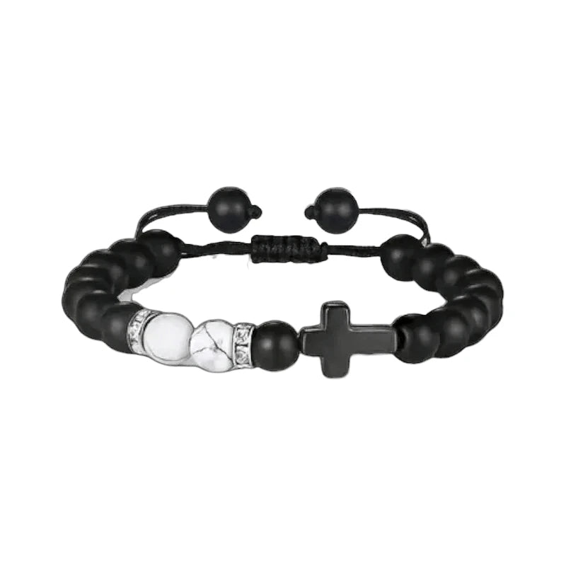 Verstelbare Zwarte Steen Armband Met Howliet - Unisex