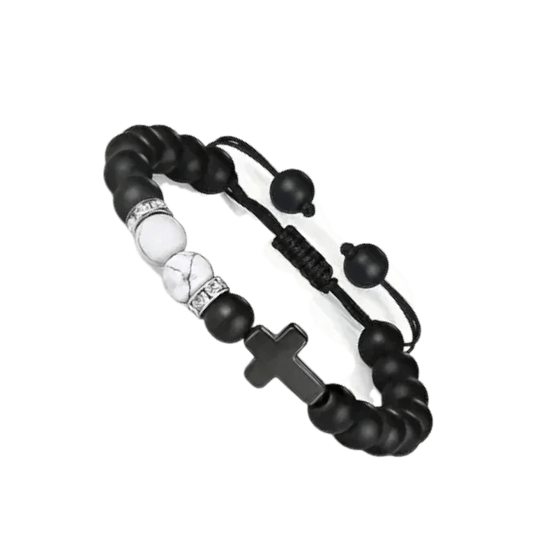 Verstelbare Zwarte Steen Armband Met Howliet - Unisex