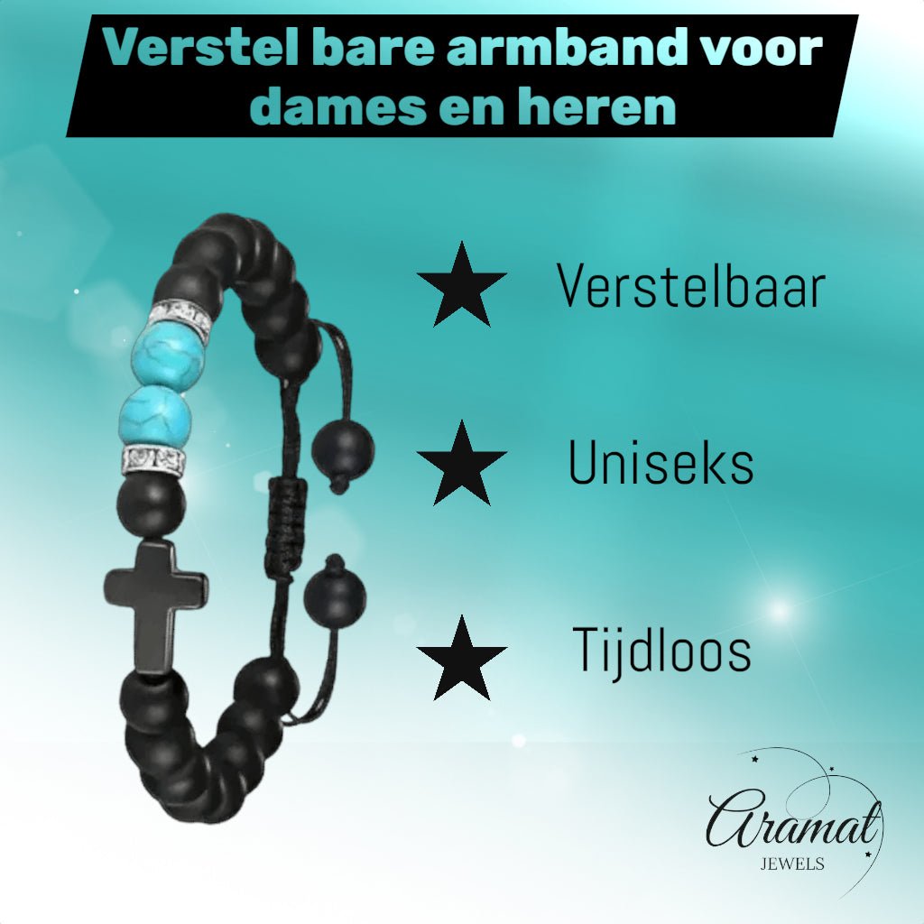 Verstelbare Zwarte Turkoois Armband - Unisex