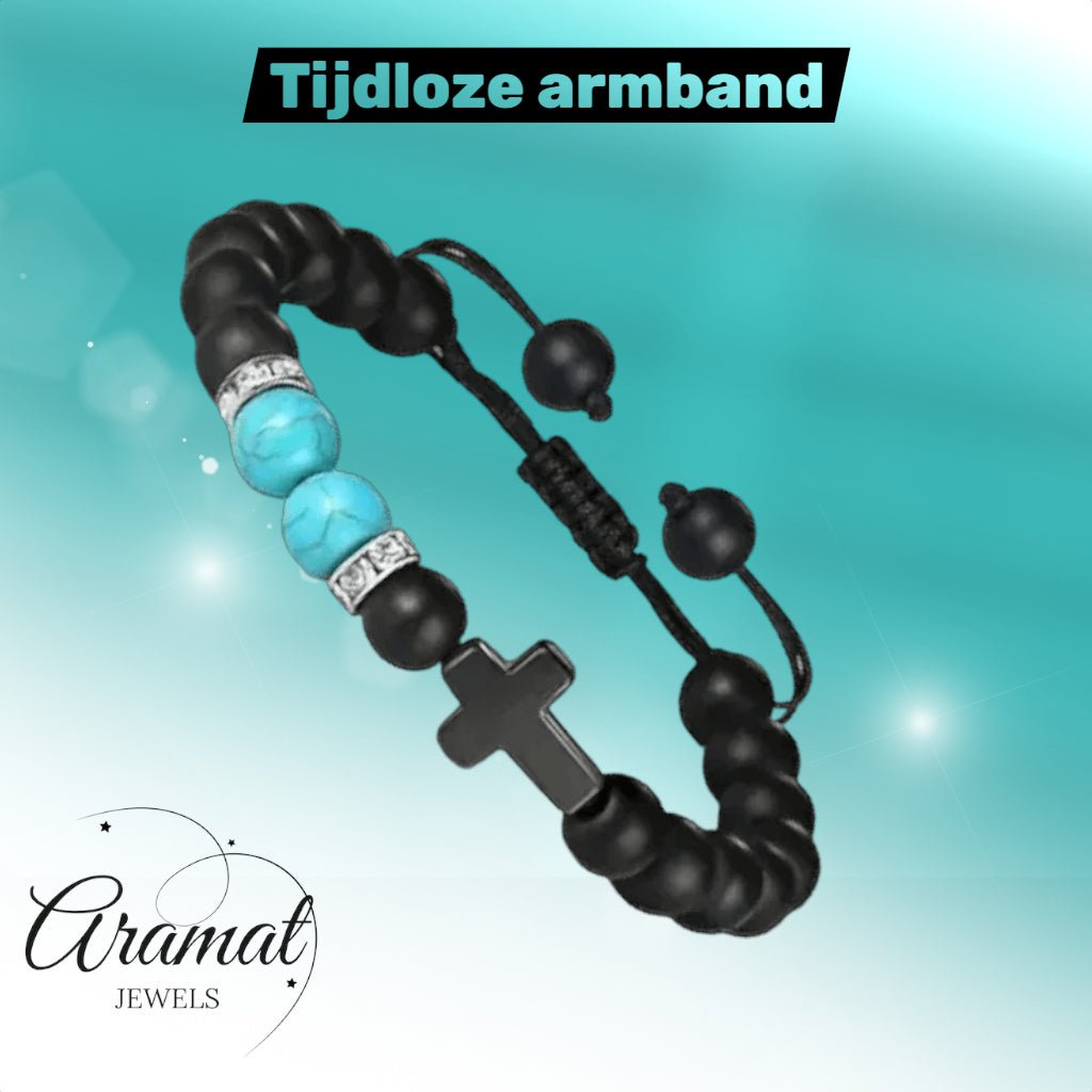 Verstelbare Zwarte Turkoois Armband - Unisex