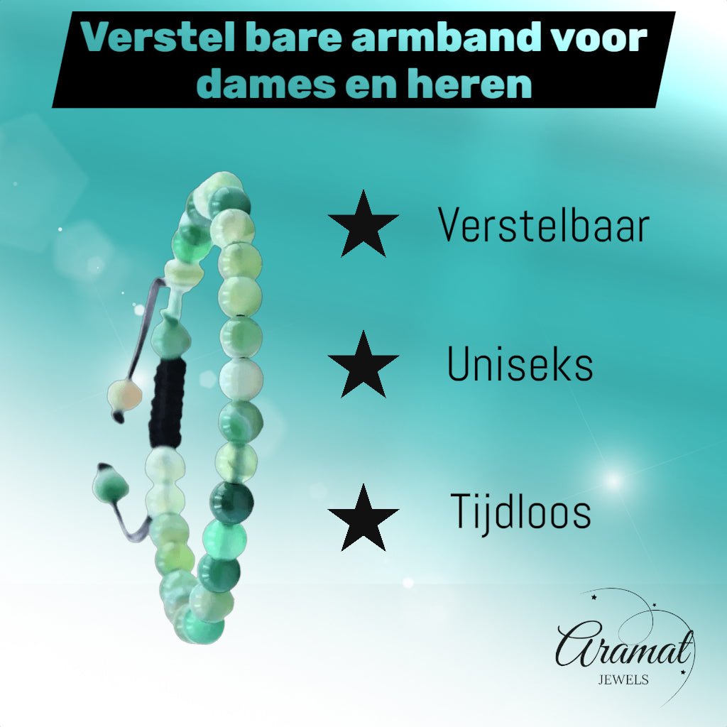 Verstelbare Groene Streepagaat Armband - Unisex