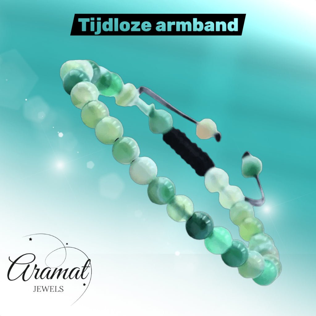 Verstelbare Groene Streepagaat Armband - Unisex