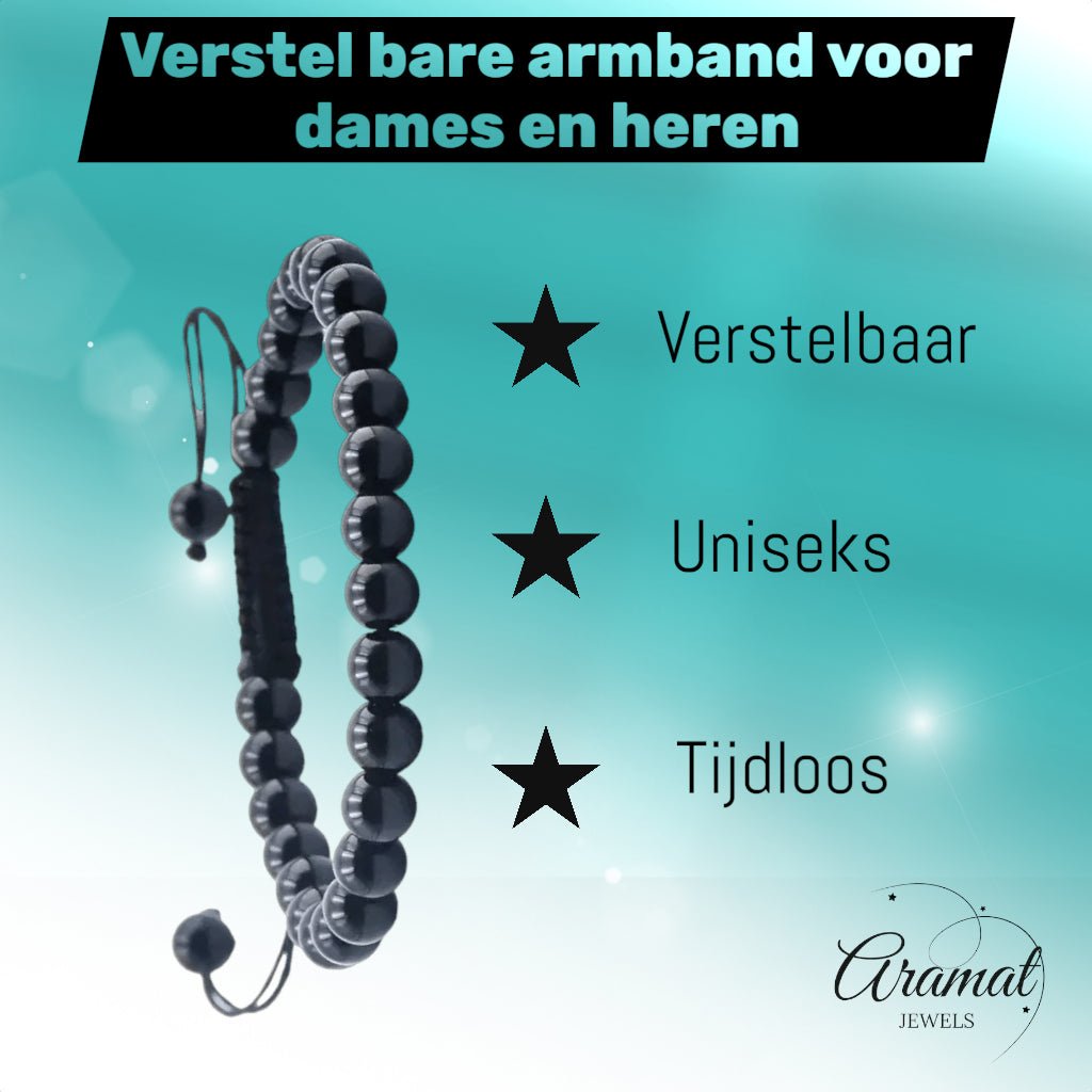 Verstelbare Zwarte Onyx Armband natuursteen - Unisex