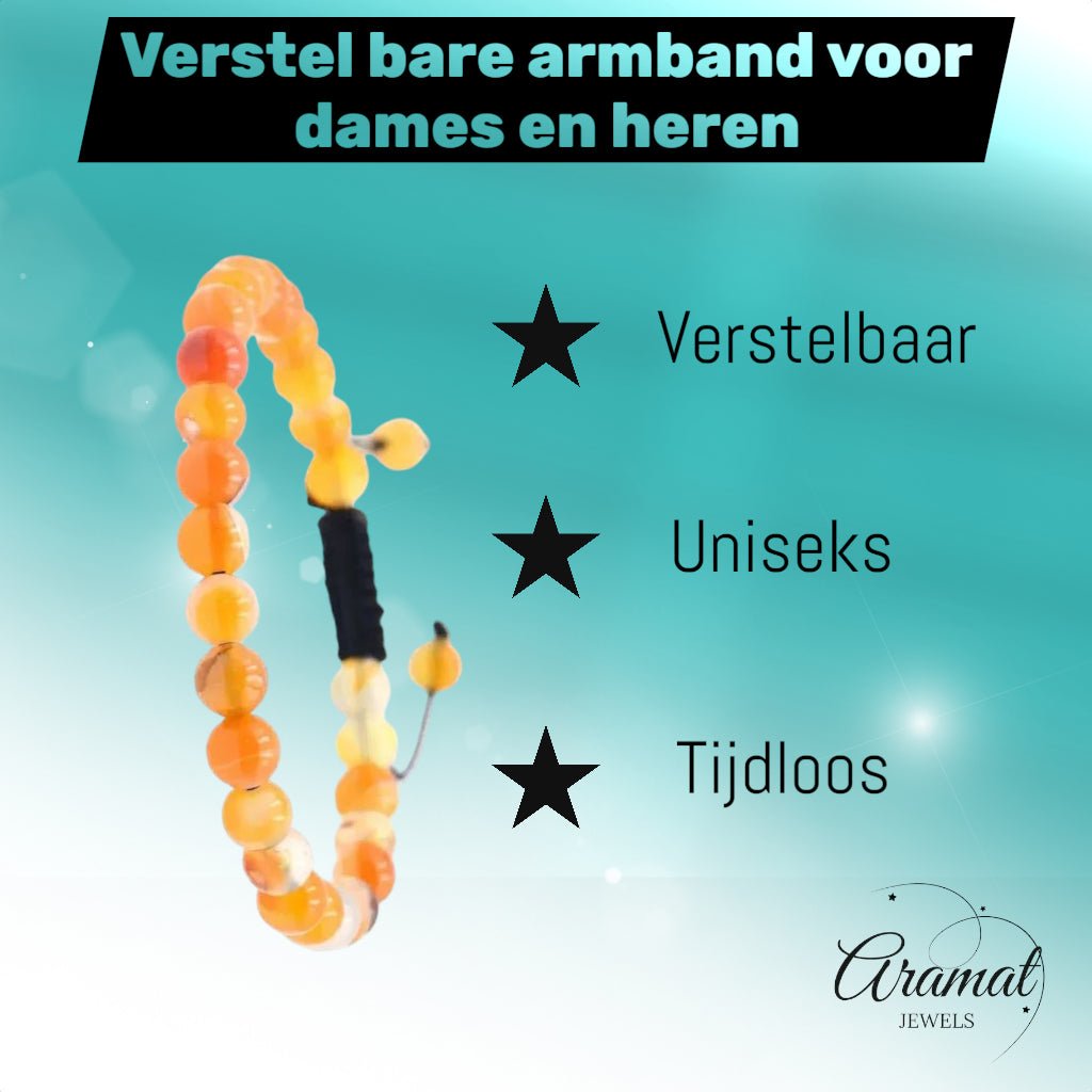 Verstelbare Armband Oranje Gestreept Agaat - Unisex
