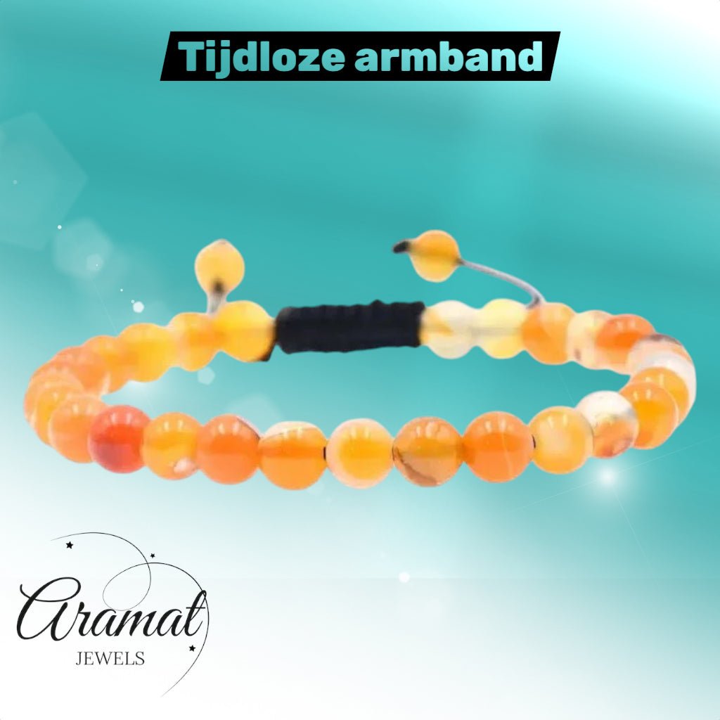Verstelbare Armband Oranje Gestreept Agaat - Unisex