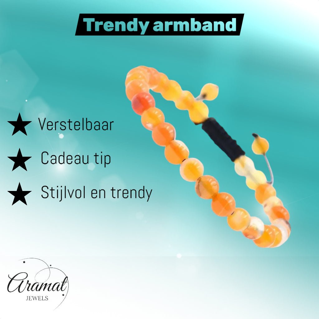 Verstelbare Armband Oranje Gestreept Agaat - Unisex