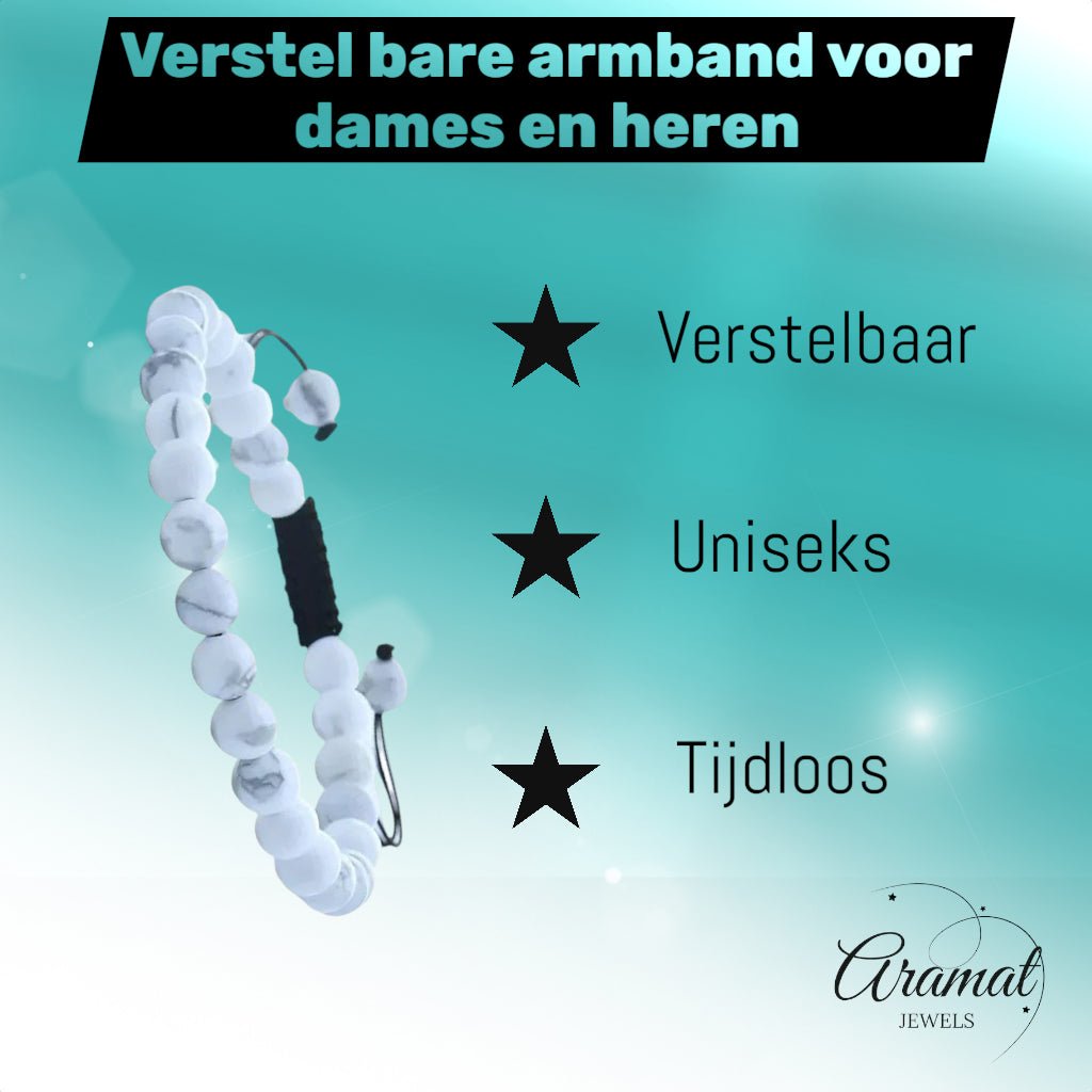 Verstelbare Wit Howliet Armband natuursteen - Unisex