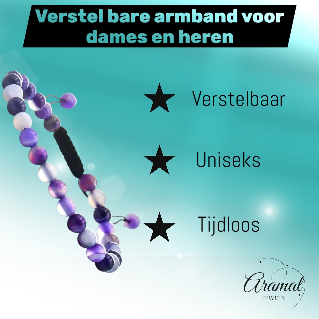 Paarse Gestreepte Agaat Armband - Unisex