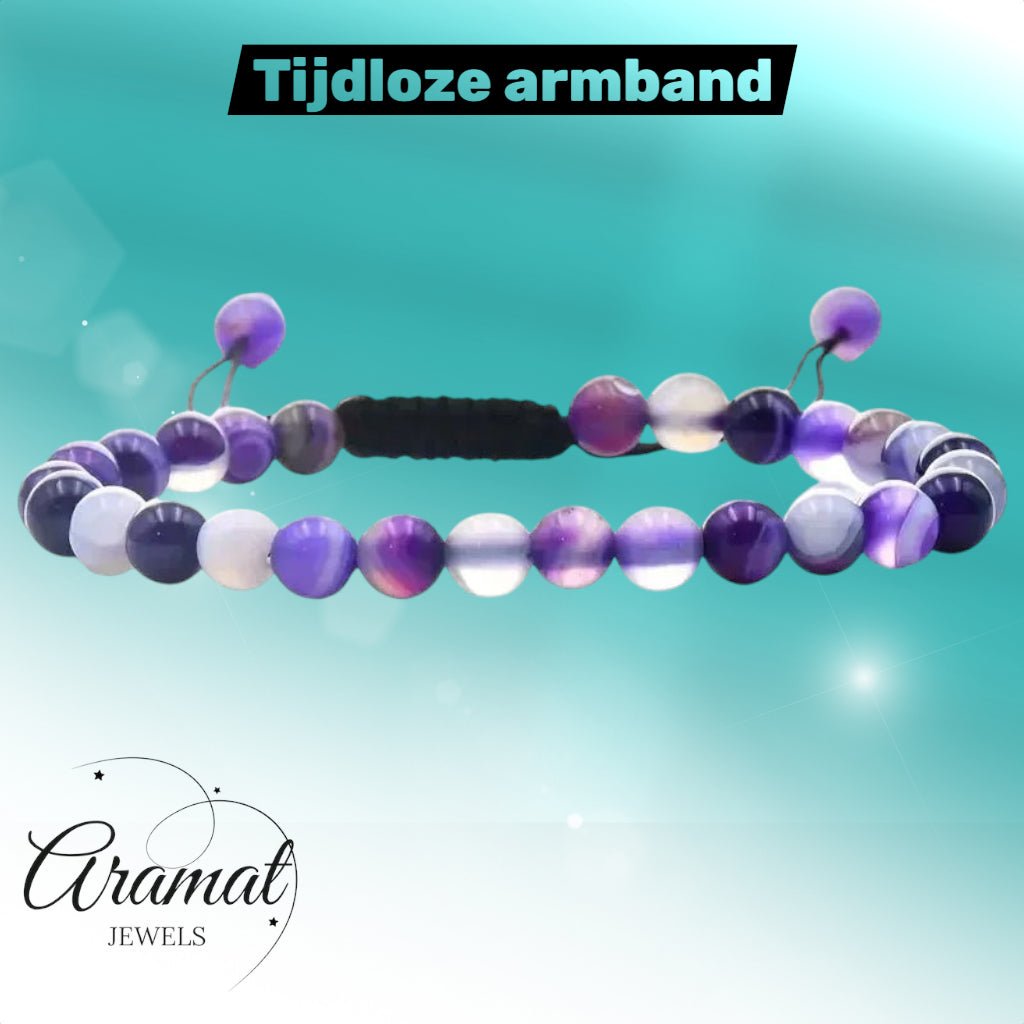 Paarse Gestreepte Agaat Armband - Unisex