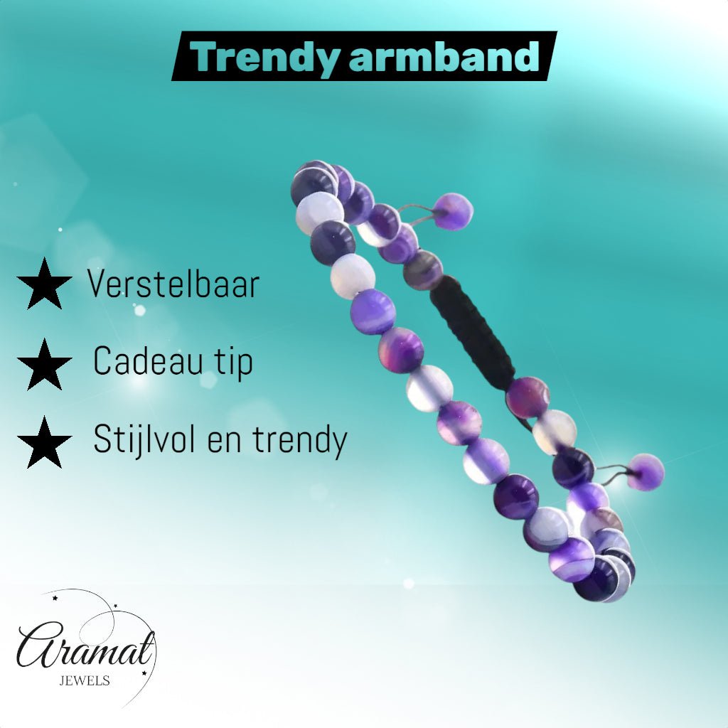 Paarse Gestreepte Agaat Armband - Unisex