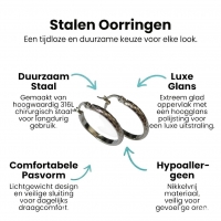 Oorringen &acirc;&euro;&ldquo; 30mm Ruitjes Patroon RVS Zilverkleur en Zwart Dames - Zilverkleur -