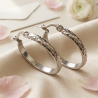 Oorringen &acirc;&euro;&ldquo; 30mm Ruitjes Patroon RVS Zilverkleur en Zwart Dames - Zilverkleur -