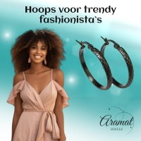 Oorringen &acirc;&euro;&ldquo; 30mm Ruitjes Patroon RVS Zilverkleur en Zwart Dames - Zilverkleur -