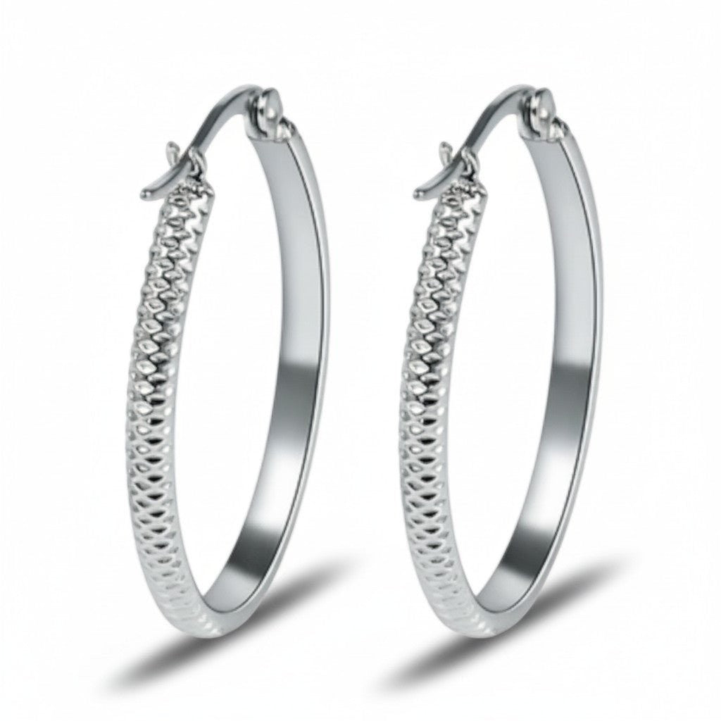 Oorringen &acirc;&euro;&ldquo; 35mm Creool Puntjes Patroon RVS Zilverkleur Dames -