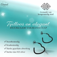 Zwarte Hartvormige Hoepel Oorstekers 20mm - Zwart / 20mm -