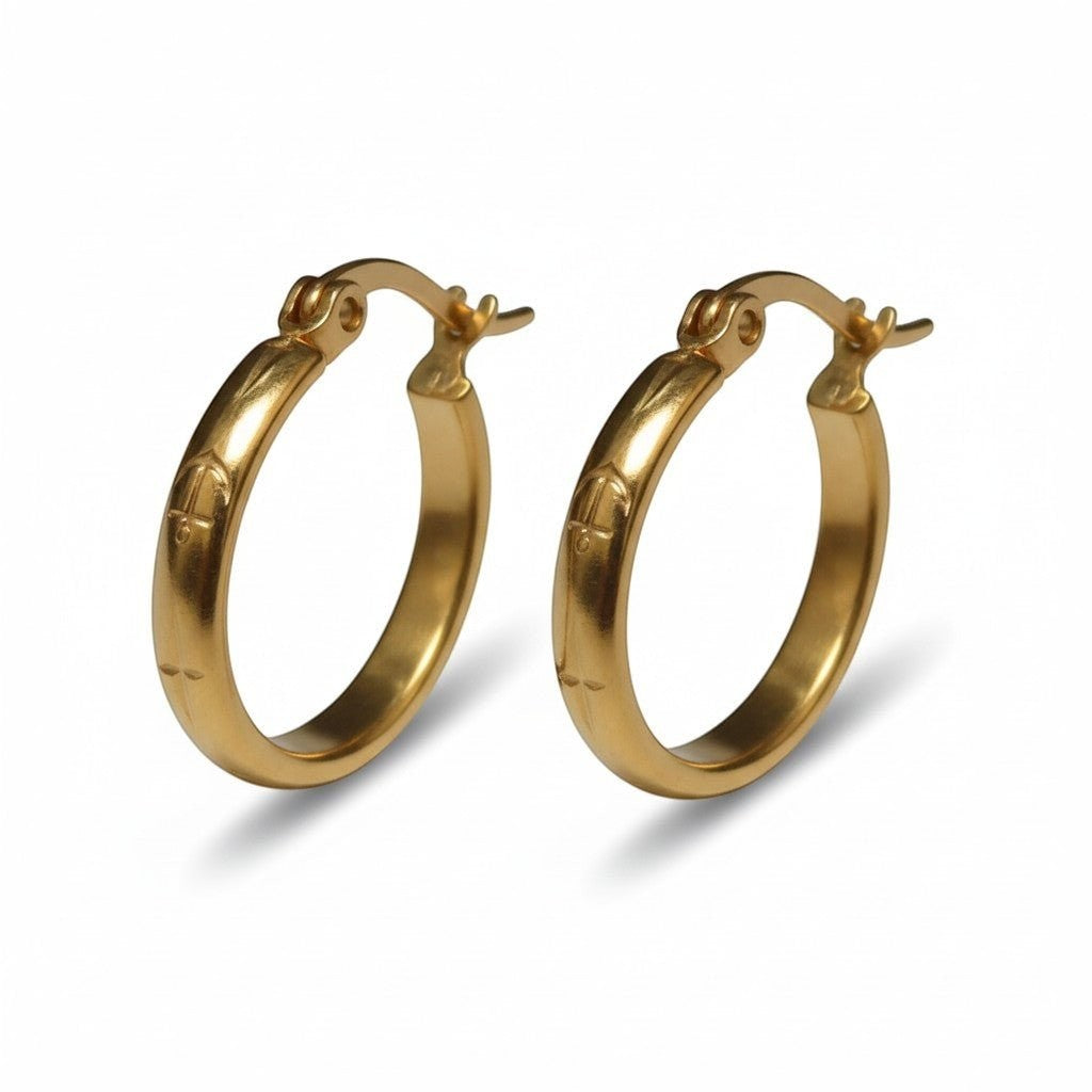 Oorringen &acirc;&euro;&ldquo; 20mm Creool Anker & Ster Motief RVS Goudkleur Dames -