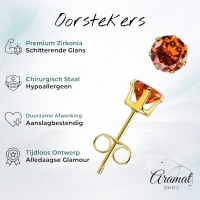 Goudkleurige RVS Oorstekers Geboortesteen Juli - Roodoranje Zirkonia - Goudkleur / 3mm -