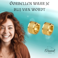 Goudkleurige RVS oorringetjes met sandblasted streep -
