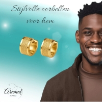 Goudkleurige RVS oorringetjes met sandblasted streep -