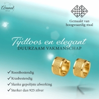 Goudkleurige RVS oorringetjes met sandblasted streep -