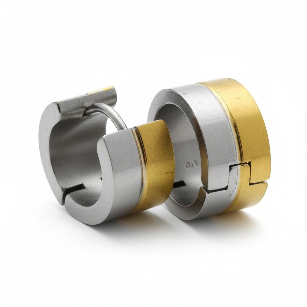 Oorringen &acirc;&euro;&ldquo; Bicolor RVS met Goudkleurige & Zilverkleurige Strepen (13mm) -