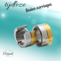 Oorringen &acirc;&euro;&ldquo; Bicolor RVS met Goudkleurige & Zilverkleurige Strepen (13mm) -