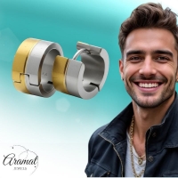Oorringen &acirc;&euro;&ldquo; Bicolor RVS met Goudkleurige & Zilverkleurige Strepen (13mm) -