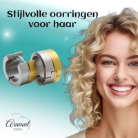 Oorringen &acirc;&euro;&ldquo; Bicolor RVS met Goudkleurige & Zilverkleurige Strepen (13mm) -
