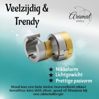Oorringen &acirc;&euro;&ldquo; Bicolor RVS met Goudkleurige & Zilverkleurige Strepen (13mm) -