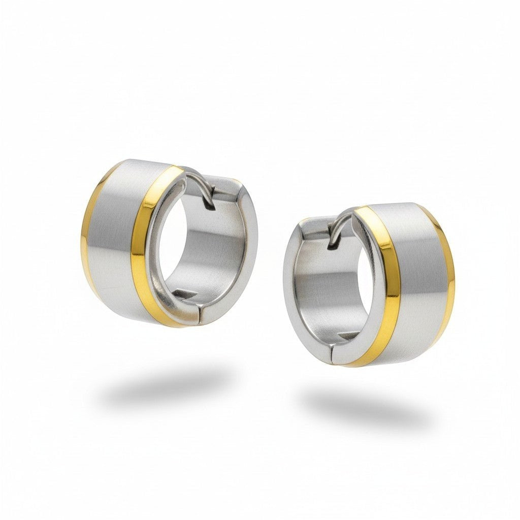 Oorringen &acirc;&euro;&ldquo; Bicolor RVS met Brede Zilverkleurige Streep (13mm) -