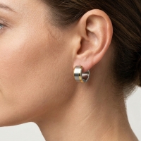Oorringen &acirc;&euro;&ldquo; Bicolor RVS met Brede Zilverkleurige Streep (13mm) -
