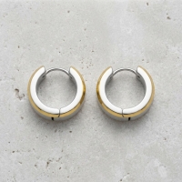 Oorringen &acirc;&euro;&ldquo; Bicolor RVS met Brede Zilverkleurige Streep (13mm) -