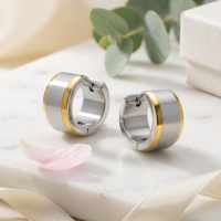Oorringen &acirc;&euro;&ldquo; Bicolor RVS met Brede Zilverkleurige Streep (13mm) -