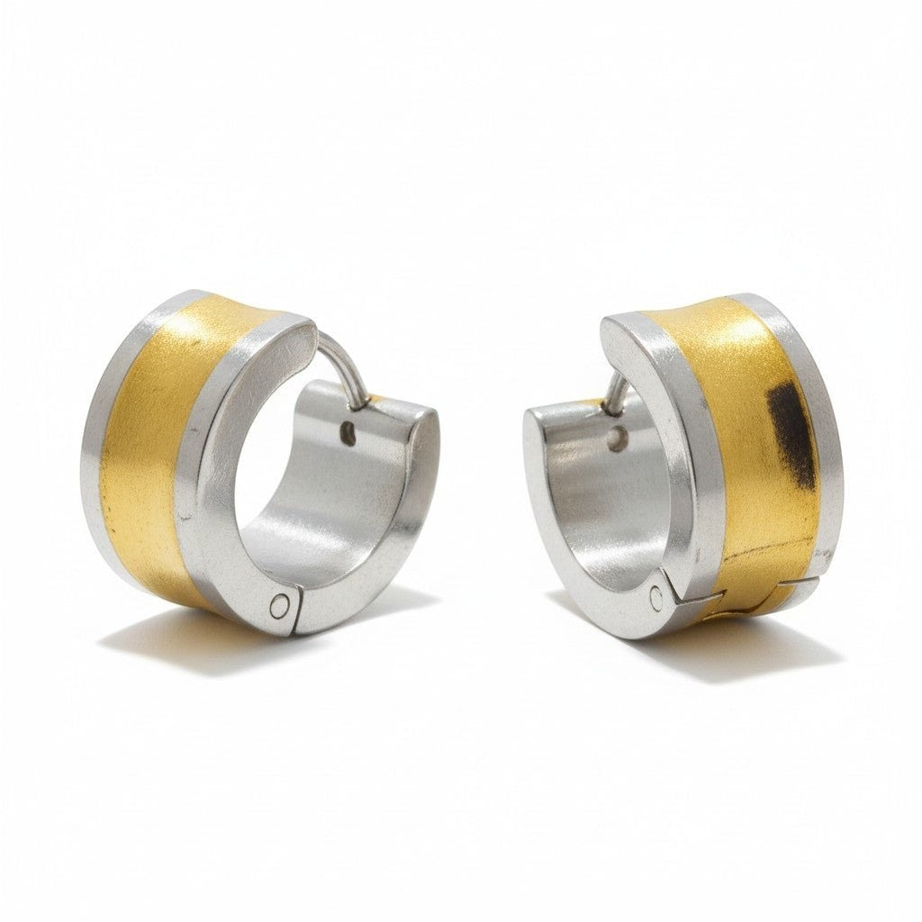 Oorringen &acirc;&euro;&ldquo; Bicolor RVS met Brede Goudkleurige Streep (13mm) -