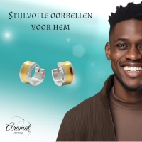Oorringen &acirc;&euro;&ldquo; Bicolor RVS met Brede Goudkleurige Streep (13mm) -