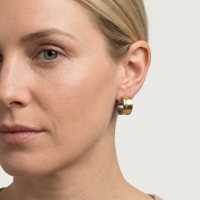 Oorringen &acirc;&euro;&ldquo; Bicolor RVS met Brede Goudkleurige Streep (13mm) -